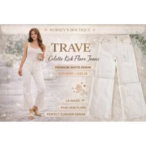 Trave Colette Kick Flare Jeans White Raw Hem Cropped Size 28 NWT